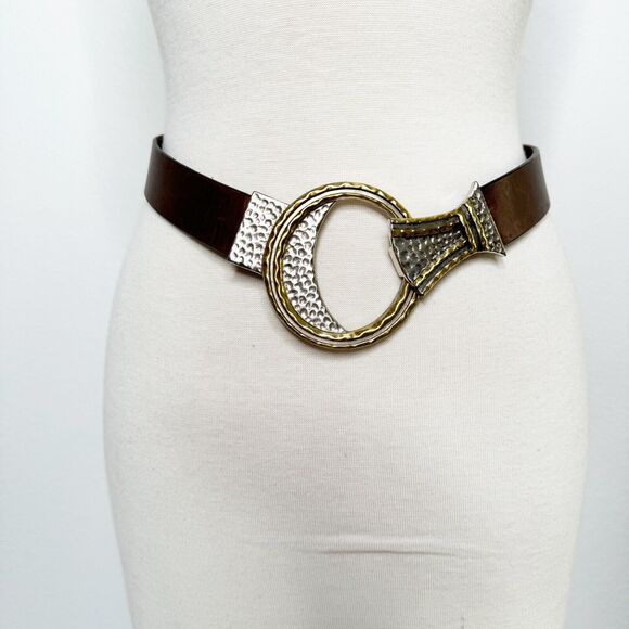 Chico's Brown Belt with Silver and Gold Accents Adjustable - leather slide - Picture 2 of 10